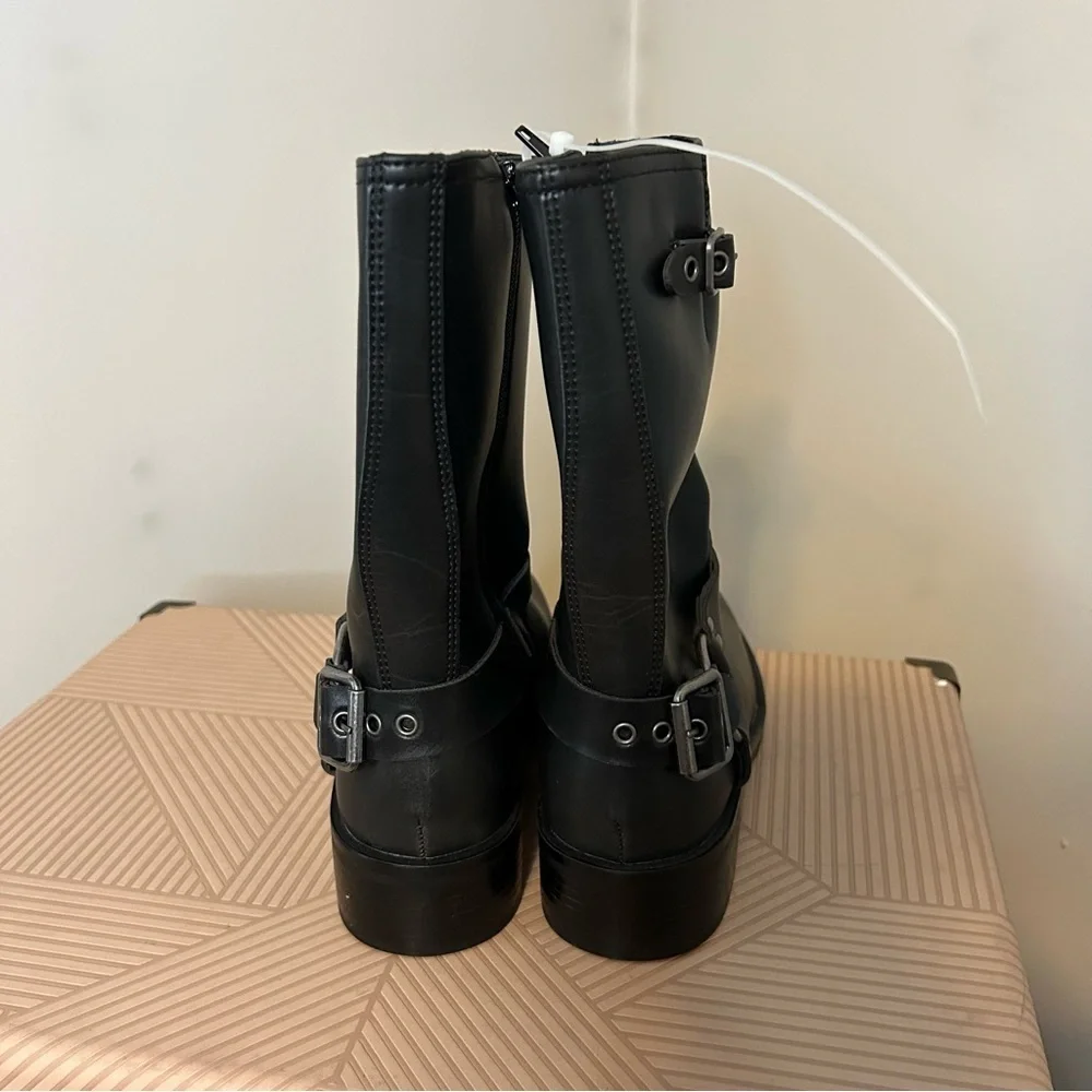 Steve Madden Boots Black Faux Leather Boots Beckky Harness Moto Neutral Buckle